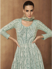 Royal Blue Real Georgette Embroidered Anarkali Suit