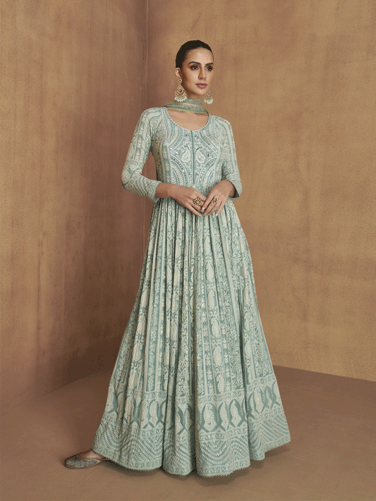 Royal Blue Real Georgette Embroidered Anarkali Suit