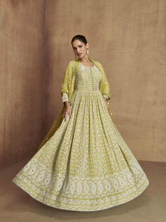 Royal Green Real Georgette Embroidered Anarkali Suit