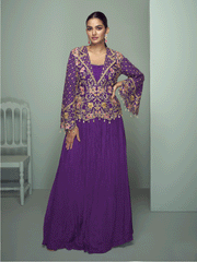 Purple Chinnon Embroidered Lehenga Skirt Style Suit