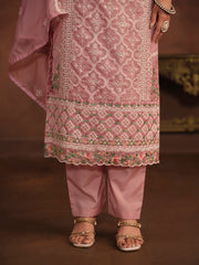 Pink Embroidery Straight Pant Suit