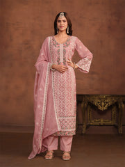 Pink Embroidery Straight Pant Suit