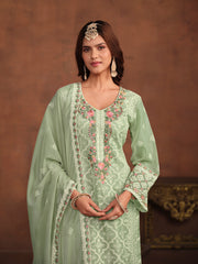 Sea Green Embroidery Straight Pant Suit