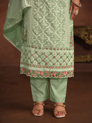 Sea Green Embroidery Straight Pant Suit