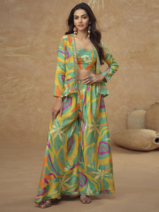 Green Chinon Readymade Salwar Kameez