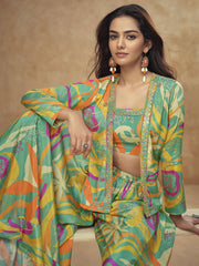 Green Chinon Readymade Salwar Kameez