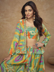 Green Chinon Readymade Salwar Kameez