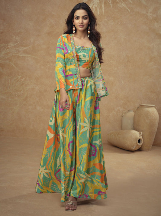 Green Chinon Readymade Salwar Kameez