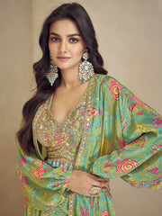 Embroidered Green Chinon Party Salwar Kameez