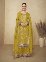 Chinnon Yellow Hand Embroidered Festive Palazzo Suit