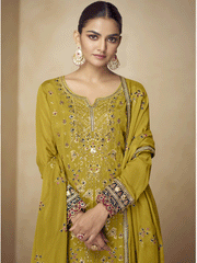 Chinnon Yellow Hand Embroidered Festive Palazzo Suit