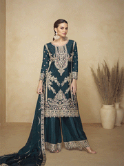 Chinnon Teal Hand Embroidered Festive Palazzo Suit