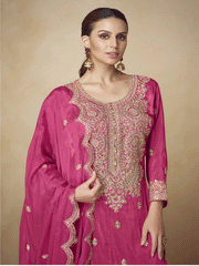 Chinnon Pink Hand Embroidered Festive Palazzo Suit