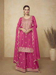 Chinnon Pink Hand Embroidered Festive Palazzo Suit