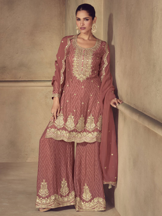 Peach Digital Print real Chinon Sharara Suit