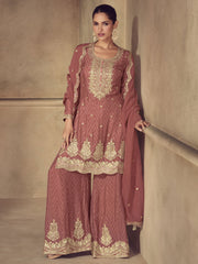 Peach Digital Print real Chinon Sharara Suit