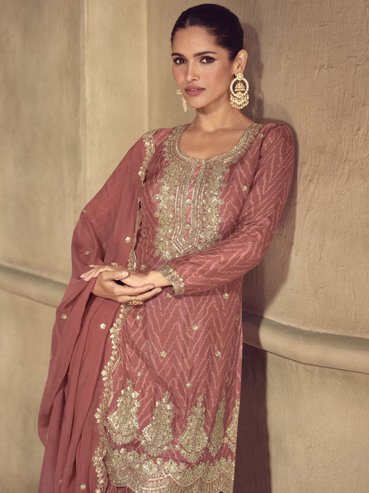 Peach Digital Print real Chinon Sharara Suit