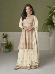 Epitome Embroidered Cream Readymade Salwar Kameez