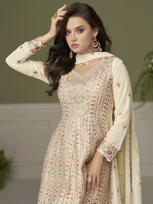 Epitome Embroidered Cream Readymade Salwar Kameez