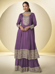 Mauve Purple Festive Style Embroidered Palazzo Suit