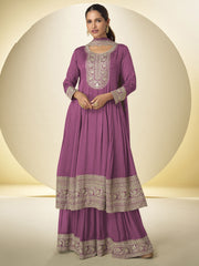 Onion Pink Festive Style Embroidered Palazzo Suit
