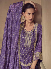 Purple Embroidered Festive Gharara Style Suit