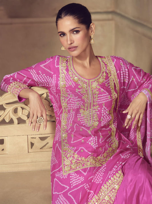 Pink Embroidered Festive Gharara Style Suit