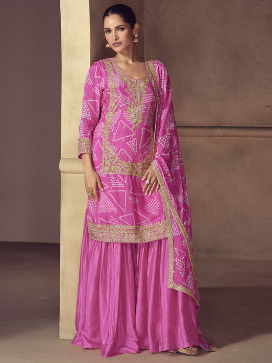 Pink Embroidered Festive Gharara Style Suit