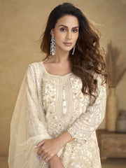 Off -White Designer Embroidered Sharara Suit
