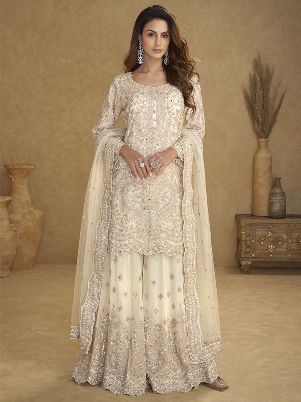 Off -White Designer Embroidered Sharara Suit