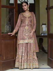 Pink Real Shimmer Silk Festive Skirt Style Suit