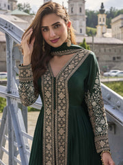 Green Embroidered Slit Pant Style Dress