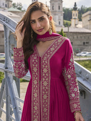 Pink Embroidered Slit Pant Style Dress