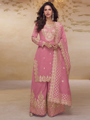 Superb Pink Silk Palazzo Salwar Suit