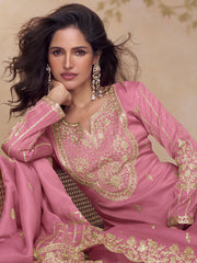 Superb Pink Silk Palazzo Salwar Suit