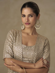 Beige Crop Top Style Indo Western Palazzo Suit