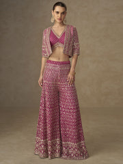 Hot Pink Crop Top Style Indo Western Palazzo Suit