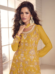 Yellow Handwork Embroidery Kurti And Sharara Suit