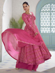 Fuchsia Pink Embroidery Slit Style Anarkali Palazzo Suit