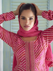 Fuchsia Pink Embroidery Slit Style Anarkali Palazzo Suit