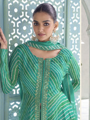 Turquoise Embroidery Slit Style Anarkali Palazzo Suit