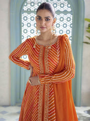 Orange Embroidery Slit Style Anarkali Palazzo Suit