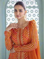 Orange Embroidery Slit Style Anarkali Palazzo Suit
