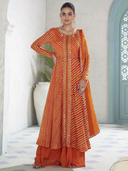 Orange Embroidery Slit Style Anarkali Palazzo Suit