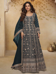 Green Embroidered Anarkali Gown with Dupatta