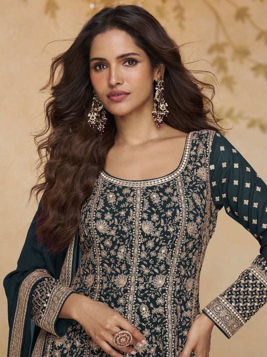 Green Embroidered Anarkali Gown with Dupatta