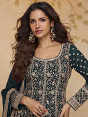 Green Embroidered Anarkali Gown with Dupatta