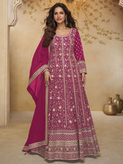 Rani Pink Embroidered Anarkali Gown with Dupatta
