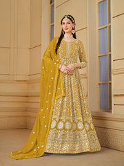 Yellow Thread Embroidery Georgette Anarkali Suit