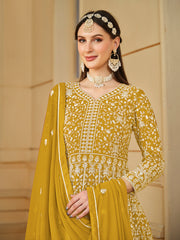Yellow Thread Embroidery Georgette Anarkali Suit